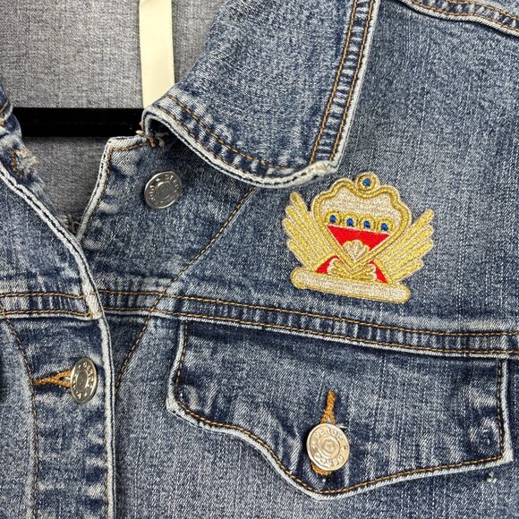 Debra deRoo Embellished Denim‎ Jacket Women’s Large Patch Detail Crown Crest VTG - Picture 6 of 16